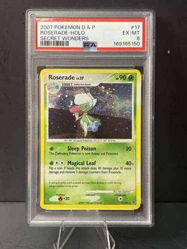 Pokemon Roserade 3 SWIRLS and HOLO BLEED 17/132 Secret Wonders Rare PSA 6