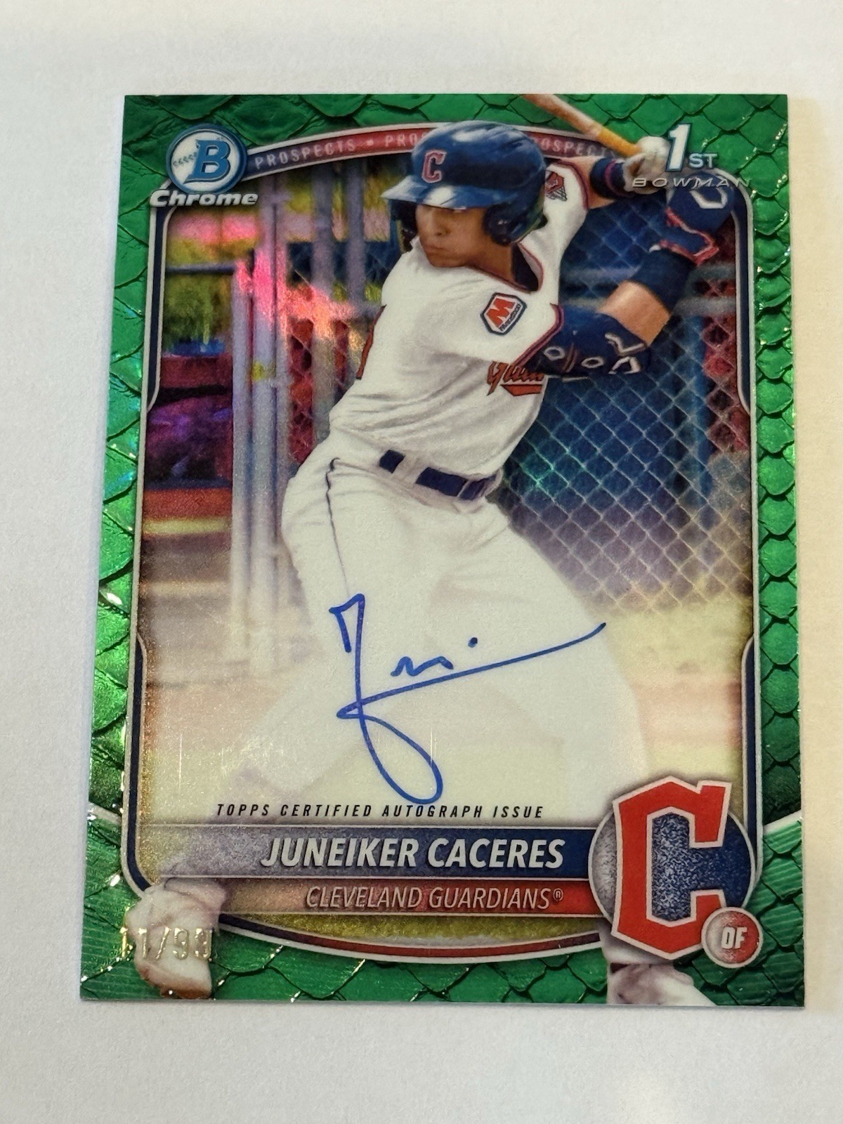 2025 Bowman Chrome JUNEIKER CACERES 1st Green Reptilian Refractor Auto RC 11/99