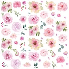 60 Pcs Flower Peel and Stick Wall Decals Watercolor Vinyl Peony Floral and Le...