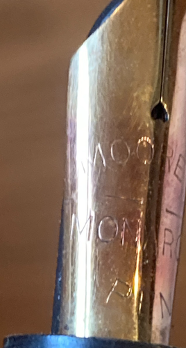 Penna stilografica Moore Flattop 14K Moore's Monarch pennino 14K clip non restaurata 5 1/2" - Foto 13 di 24