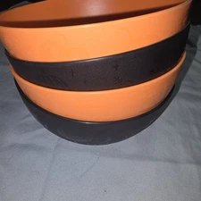 Mainstays Halloween Black and Orange Bowls Dishes Etched Set of 4 Must Have New