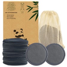 20 Pcs Reusable Makeup Remover Pads - Gray Bamboo Reusable Cotton Rounds with...