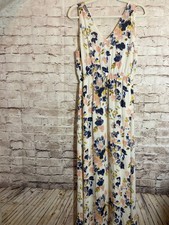 Lucky Brand Maxi Dress Womens Medium Watercolor Romantic Florals Feminine Pastel