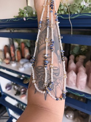 Sodalite & Clear Quartz Clarity and Intuition Tie On Permanent Waist Bead Set
