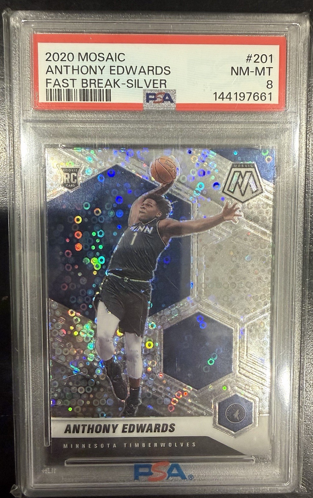 2020 Panini Mosaic Silver Fast Break Prizm Anthony Edwards #201 Rookie RC PSA 8
