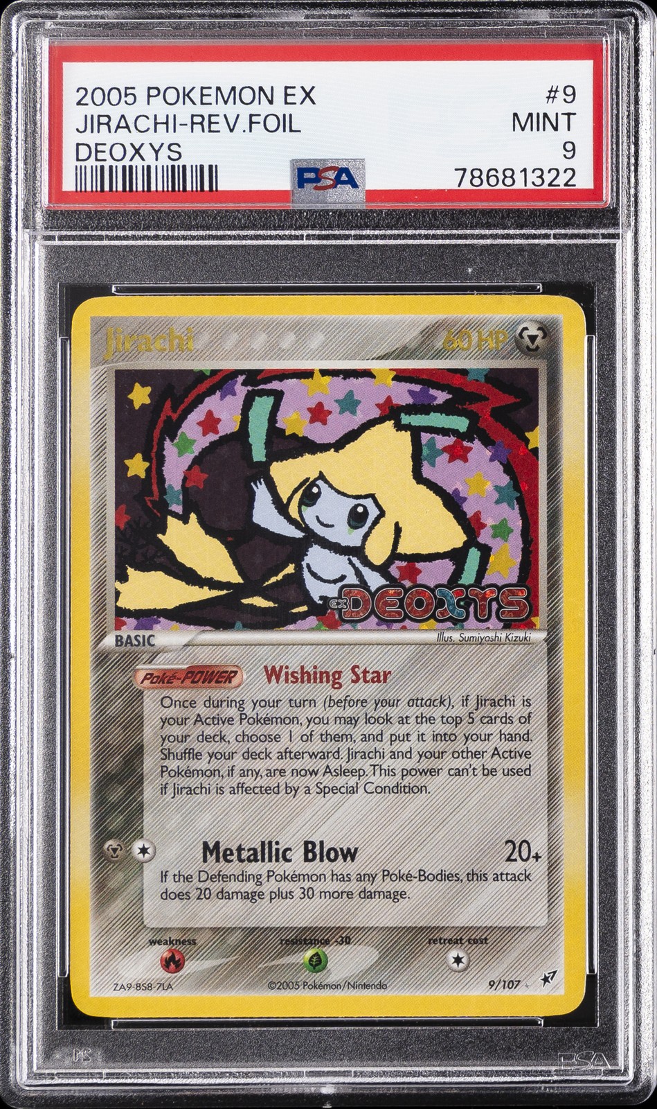 2005 POKEMON EX DEOXYS #9 JIRACHI-REVERSE FOIL PSA 9