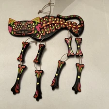 CAT Skeleton Medicine Rattle Timber Vibrant Colors Hanging Mobile Wind Chime
