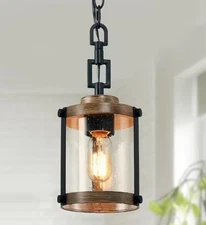 LNC Modern Farmhouse Brown Chandelier 1-Light 6 in. Black Drum Mini Pendant