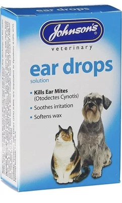 Johnsons Veterinary Products Pet Ear Drops For Dogs and Cats, Clear, 15 ml NEW