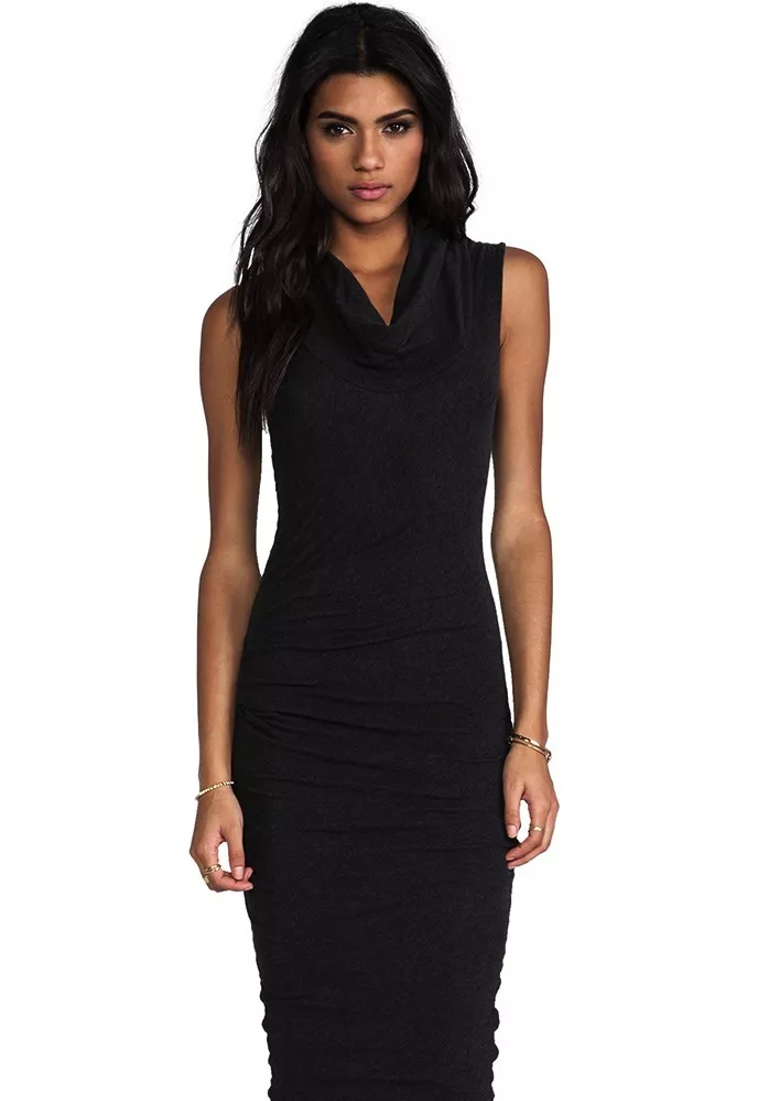 James Perse Ruched Cowlneck Dress in Black size 2(Medium) $225 NWT