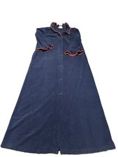 JCPenny Robe Navy Blue Red Ruffle Button Up LG SZ 14 Granny Grandma Core