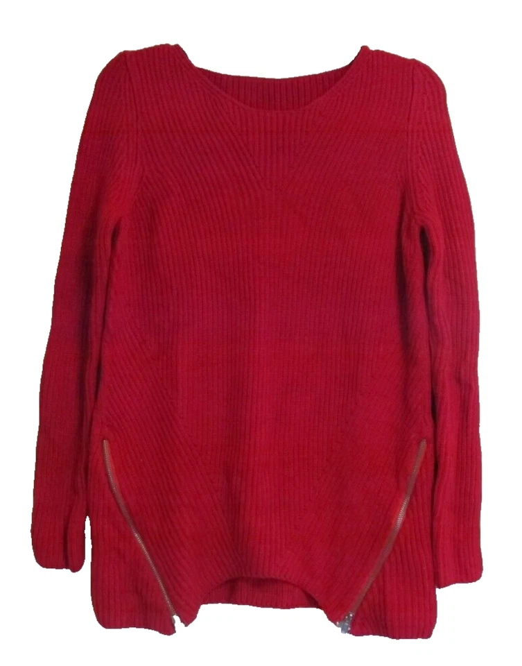 Suéter Top Kate & Mallory Tejido con Cable Manga Larga Cremallera Lateral Dobladillo Talla M Rojo Foto 3 de 3