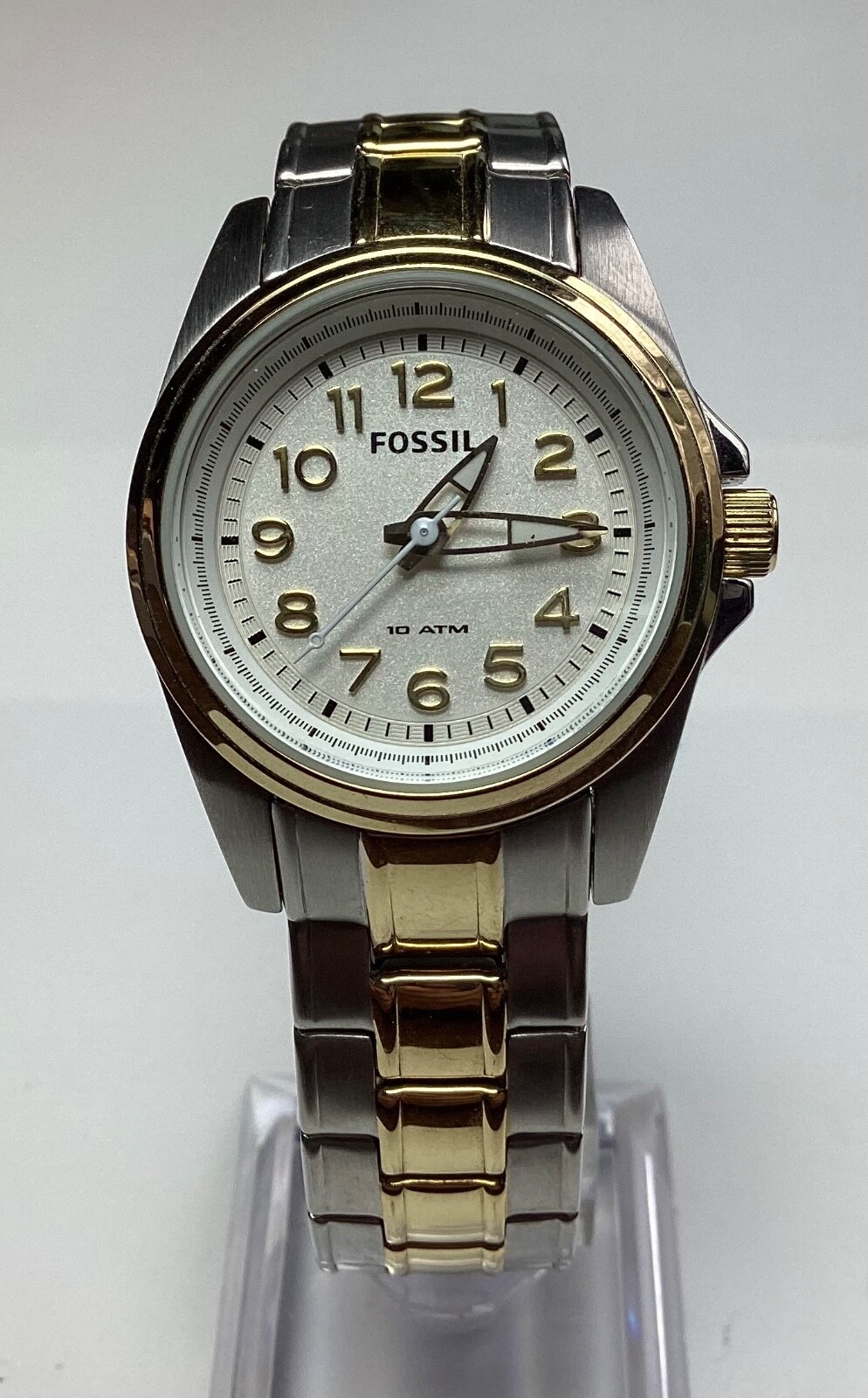 Fossil Womens Watch Silver Gold AM-4275  WR 10ATM Size 7” New Battery Mint
