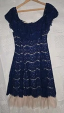 Francescas Dress, Size L, Navy Blue, Lace, Off the Shoulder, Lined, Zip Up