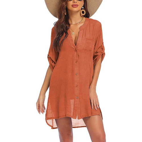 Women Beach Cover Up Half Sleeve Swimsuit Coverup Ladies Bikini Swimwear Summer - Picture 5 of 51