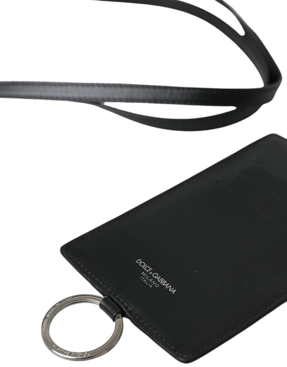 DOLCE & GABBANA Wallet Black Calf Leather Lanyard Logo Card