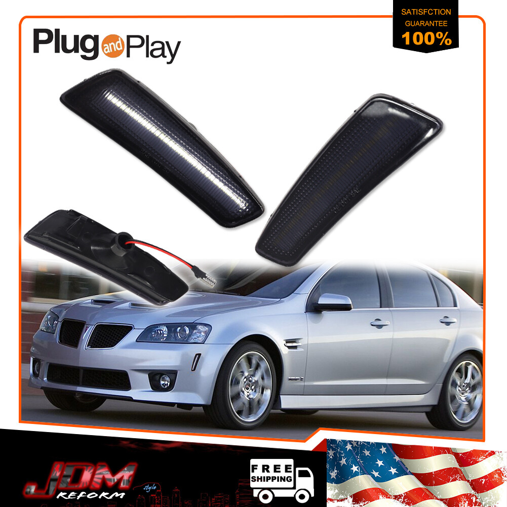 Black Smoke LED Side Marker Lights For 2008-2009 Pontiac G8 - Amber Light, Lifetime Warranty