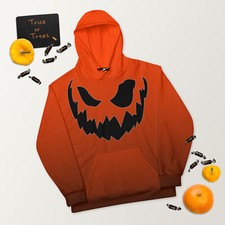 Scary Jack-o'-Lantern Face Halloween Hoodie - Black to Orange Gradient - Unisex