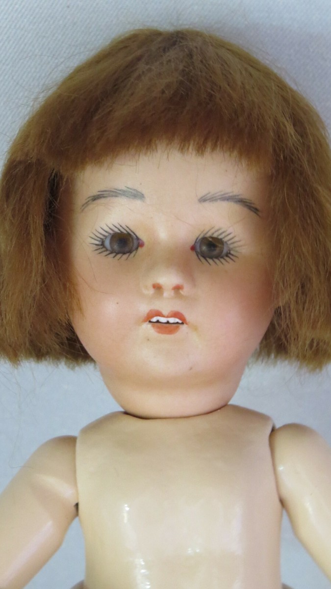 Poupée Loulette Asiatique N°6, 24 Cm, Porcelaine, Yeux Verre, Perruque Blonde Foncée, Création