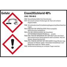 GHS-Etikett Eisen(III)chlorid 40% GefStoffV/GHS/CLP Folie 105x74mm 8/VE