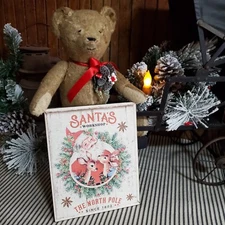 PRIMITIVE VICTORIAN VINTAGE STYLE CHRISTMAS SANTA WORKSHOP 1802 NORTH POLE SIGN