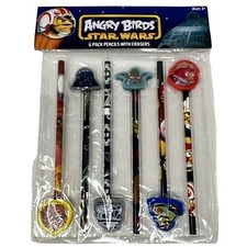 Angry Birds Star Wars 2 Pencils Erasers Set Solo Skywalker Chewbacca Yoda