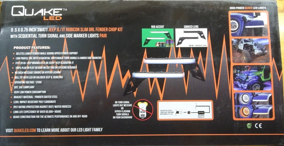 Quake QTE1194 Slim SMOKED Chop Kit DRL Seq Signal Jeep JL JT Rubicon JT Mojave - Image 2 of 4