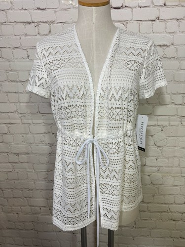 Ladies Tie Cardigan Sweater White Lace 