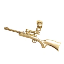 New 14k Yellow Gold 3-D Rifle Pendant