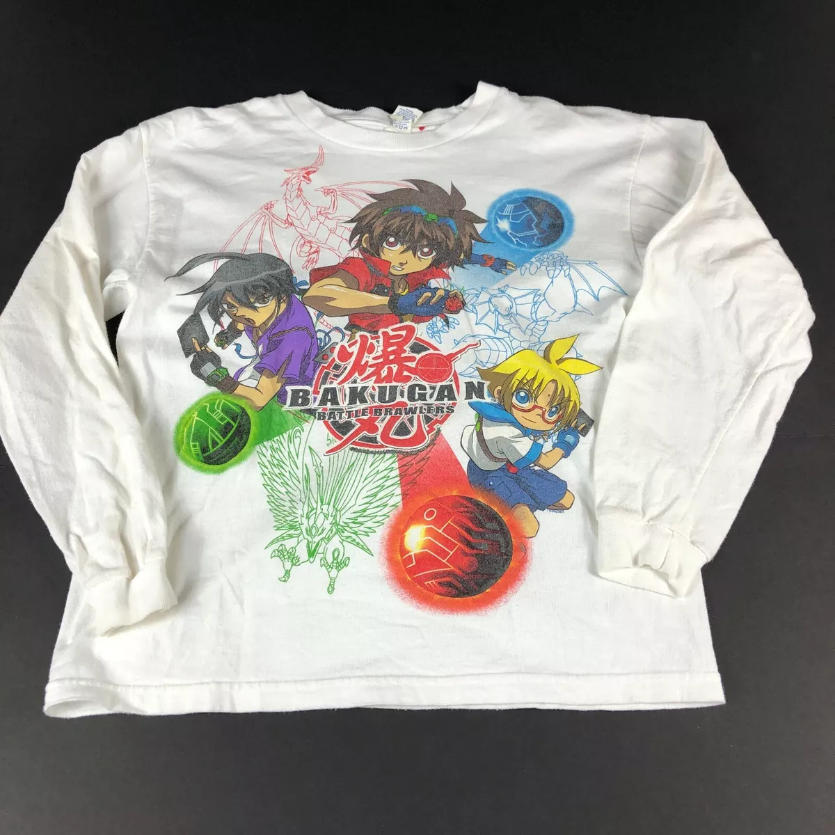 Vintage Bakugan Shirt Boy s Small White Long Sleeve Graphic USA