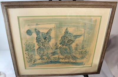Vintage MCM Watercolor Painting Owls Signed Jo Birdsey Lindberg Large Framed