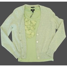 Talbots Womens Two Piece Jacket Set Green Top & Cardigan Lambswool Size P