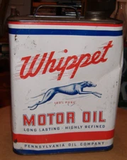 Vintage Motor Oil 2 Gallon Can Whippet Running Dog Image Picture S.A.E. 20