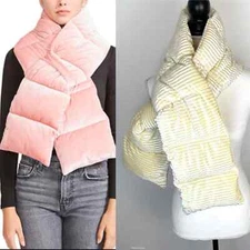 Steve Madden Ribbed Velvet Pull Through Puffer Scarf In Cream New