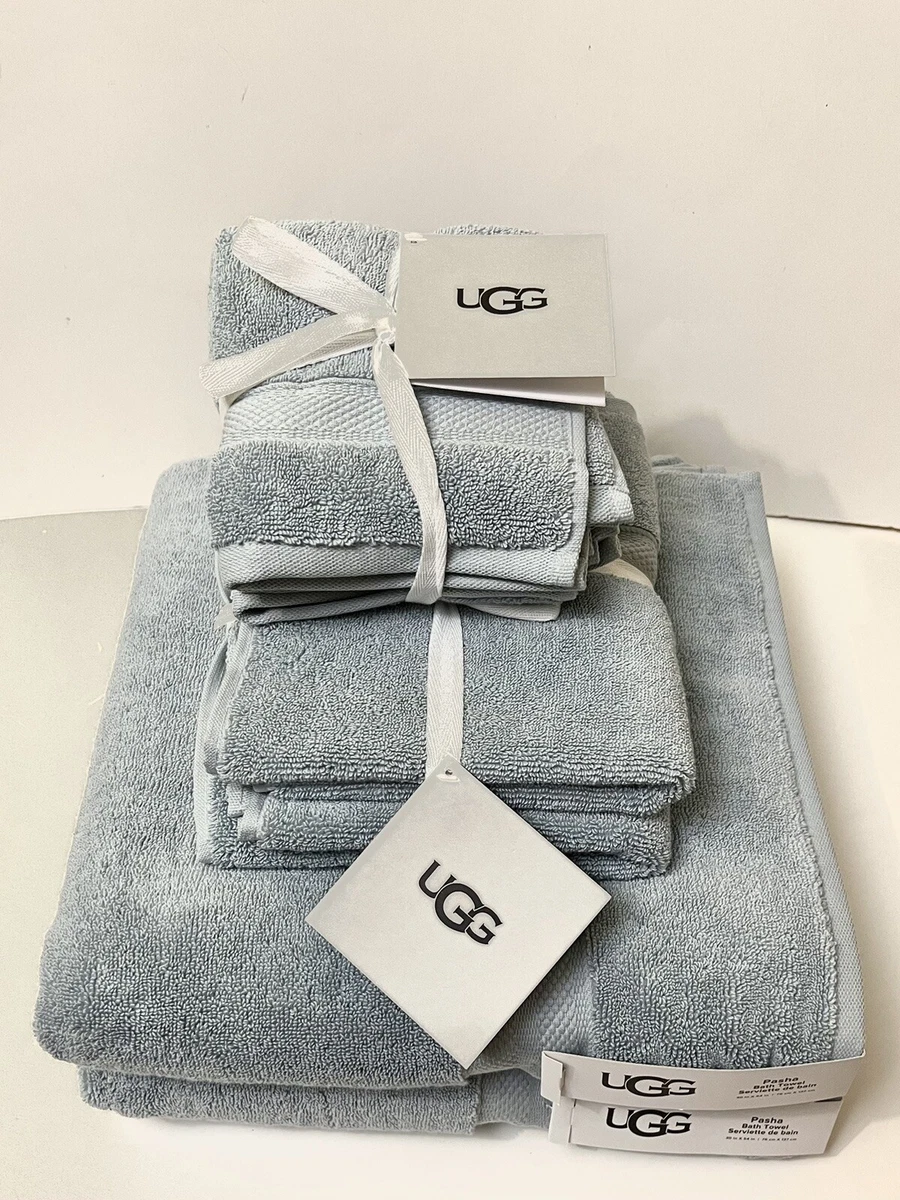 UGG PASHA 2 Bath 2 Hand 4 Washcloth Towel Set SURF BLUE Thick Soft New