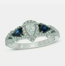 1.20Ct White  Blue Pear Cut Stone Engagement Ring Solid 925 Sterling Silver