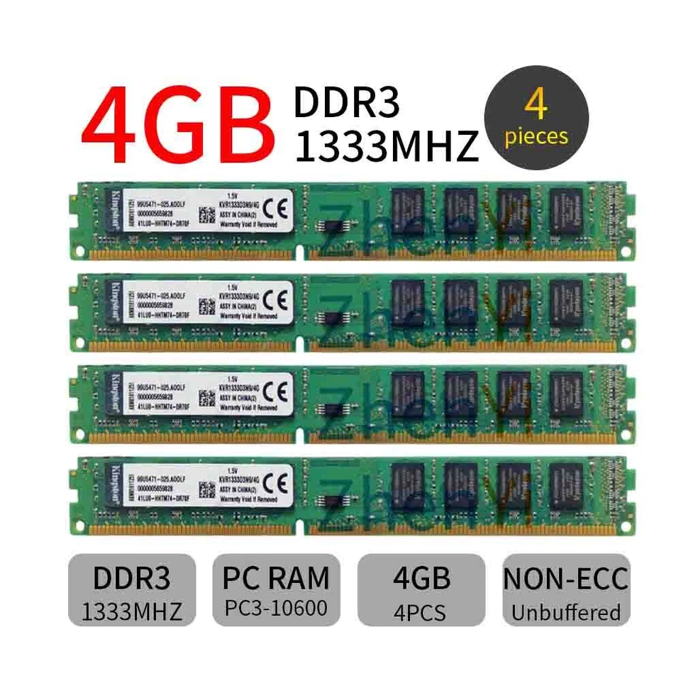 32GB 16GB 8GB 4GB PC3-10600 DDR3 KVR1333D3N9/4G Desktop RAM For Kingston Lot - Image 3 of 4