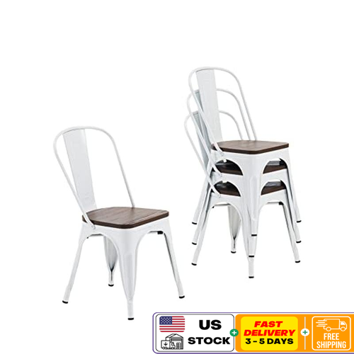 Metal Dining Chair Stackable Waterproof Indoor Outdoor Set of 4 Café Bistro New
