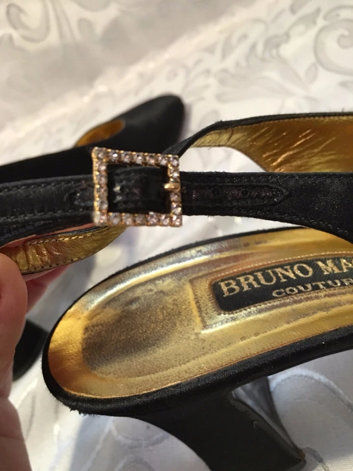 Zapatos de salón vintage negros satinados BRUNO MAGLI COUTURE con estrás TALLA 9 Foto 3 de 4