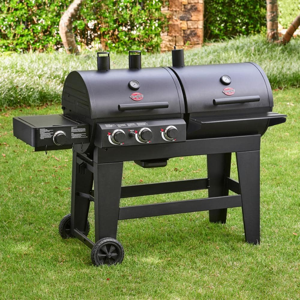 3-Burner Gas and Charcoal Grill Outdoor Black Double Play 3-Burner Gas and Charcoal Grill Outdoor Black Double Play