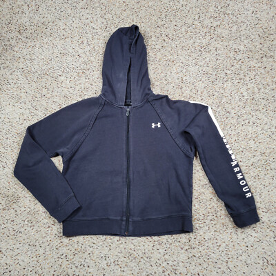 Under Armour Hoodie Womens Medium Black White Zip Crop