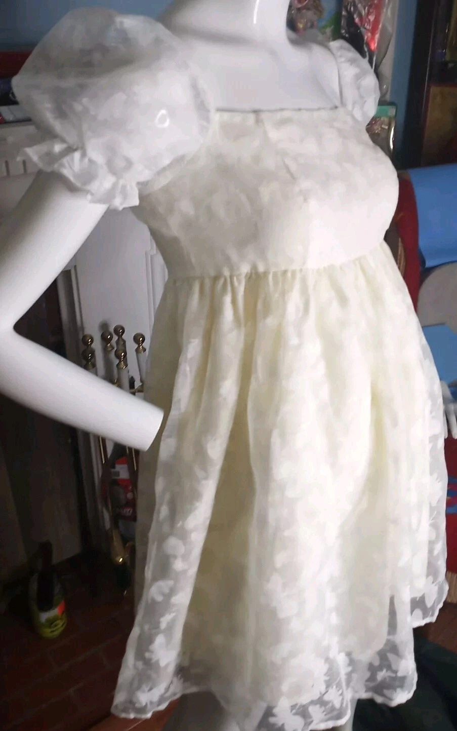 OFF WHITE Abito a farfalla bianco SHEIN Belle collo quadrato manica puff jacquard off