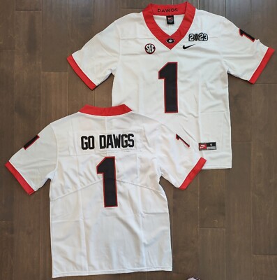 Go Dawgs #1 Georgia Bulldogs White 2023 CFP Limited Stitched Jersey