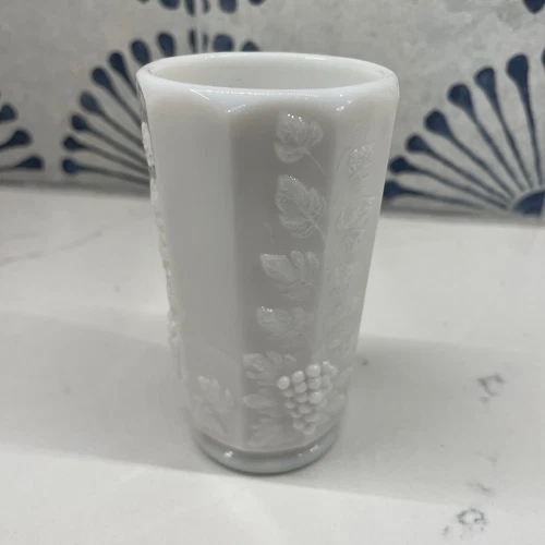 Vintage Westmoreland Milk Glass Grape Design Cup White 4” Tall