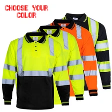 Hi Vis Polo Shirt ANSI Reflective Safety Long Sleeve HIGH VISIBILITY