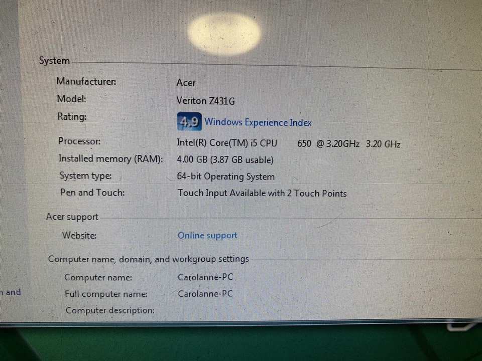 Acer Veriton Z431G LCD AiO Intel Core i5 650 Touch Screen Desktop Computer PC - Image 2 of 4