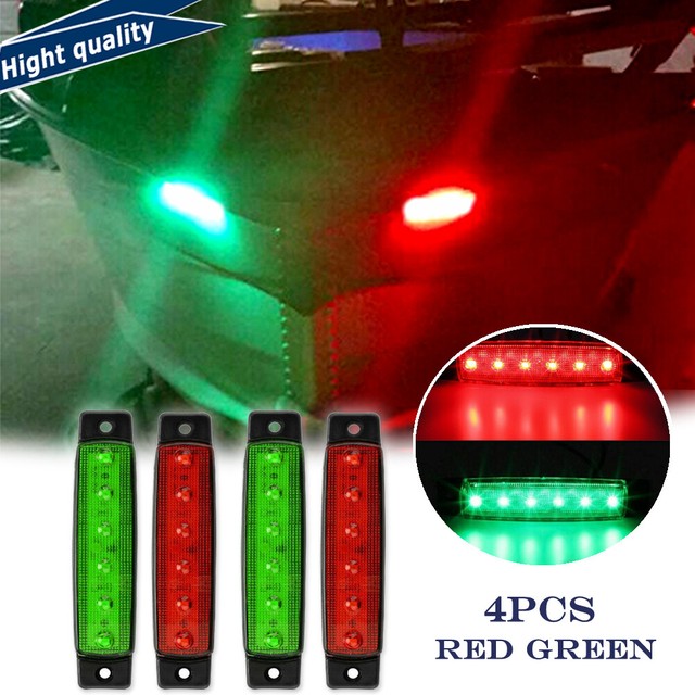 4PC 12V Red & Green Boat Navigation LED Lights Stern Lights Boats