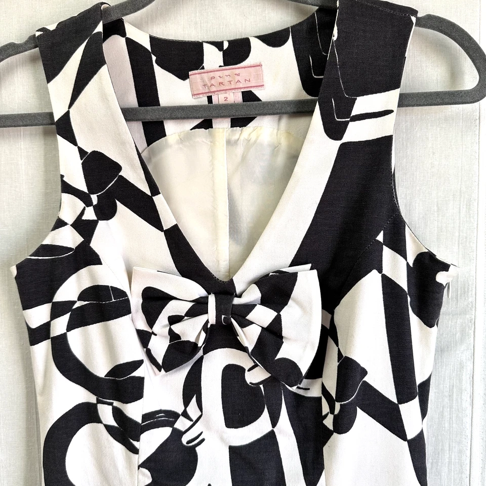 Mini Vestido Para Mujer Rosa Tartán Abstracto Negro Blanco Algodón Sin Mangas Forrado Talla 2 Foto 2 de 4