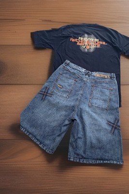 939 リジットデニム　ポーカーズ　y2k 2pc VTG Y2K Akademiks Baggy Jean jorts Hip Hop Denim Shorts 40