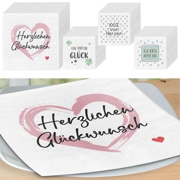 80X Servietten 4 SprüChe GlüCk 3Lagig 33X33 Papier 20Erpack Motivservietten-image